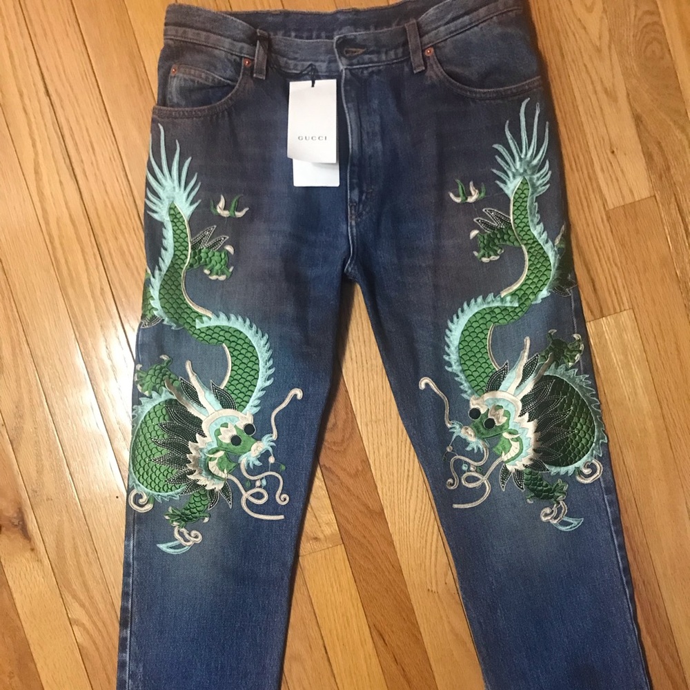 Gucci Dragon embroidered Jeans